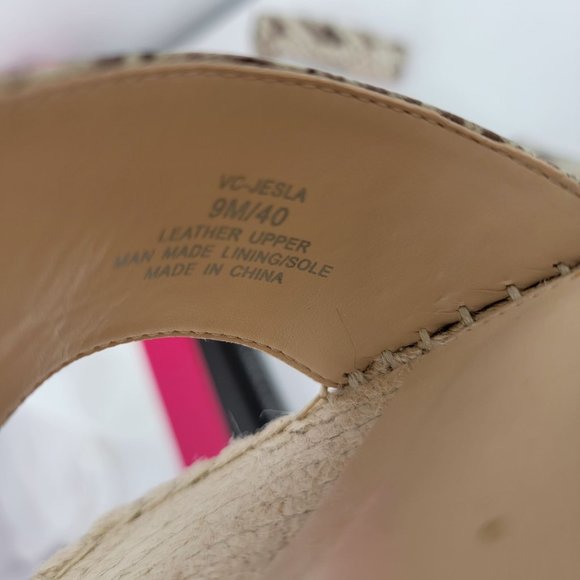 Vince Camuto Size 9 Leather Jesla Espadrille Wedge Sandals Oatmeal Snakeskin Tan - Picture 8 of 9